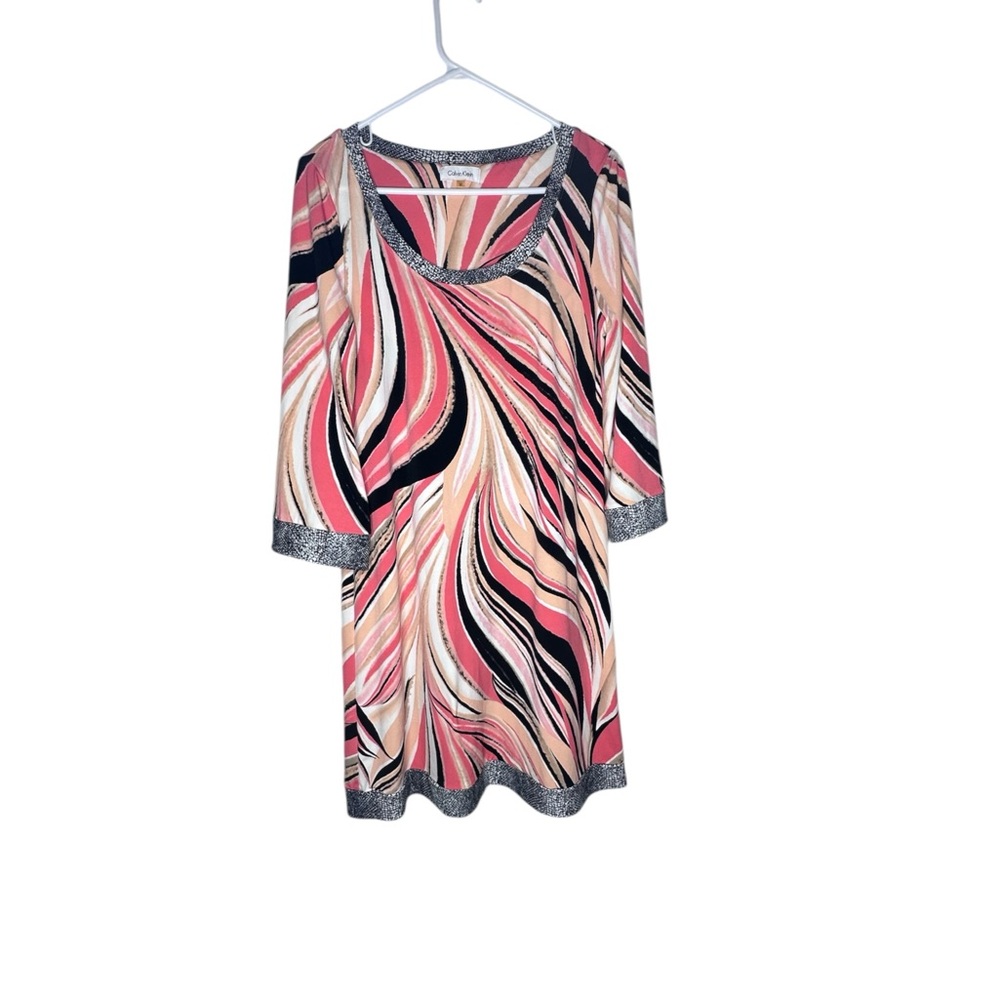 Calvin Klein Coral, Peach, White and Black Abstract Swirl Dress size Medium - Picture 1 of 4
